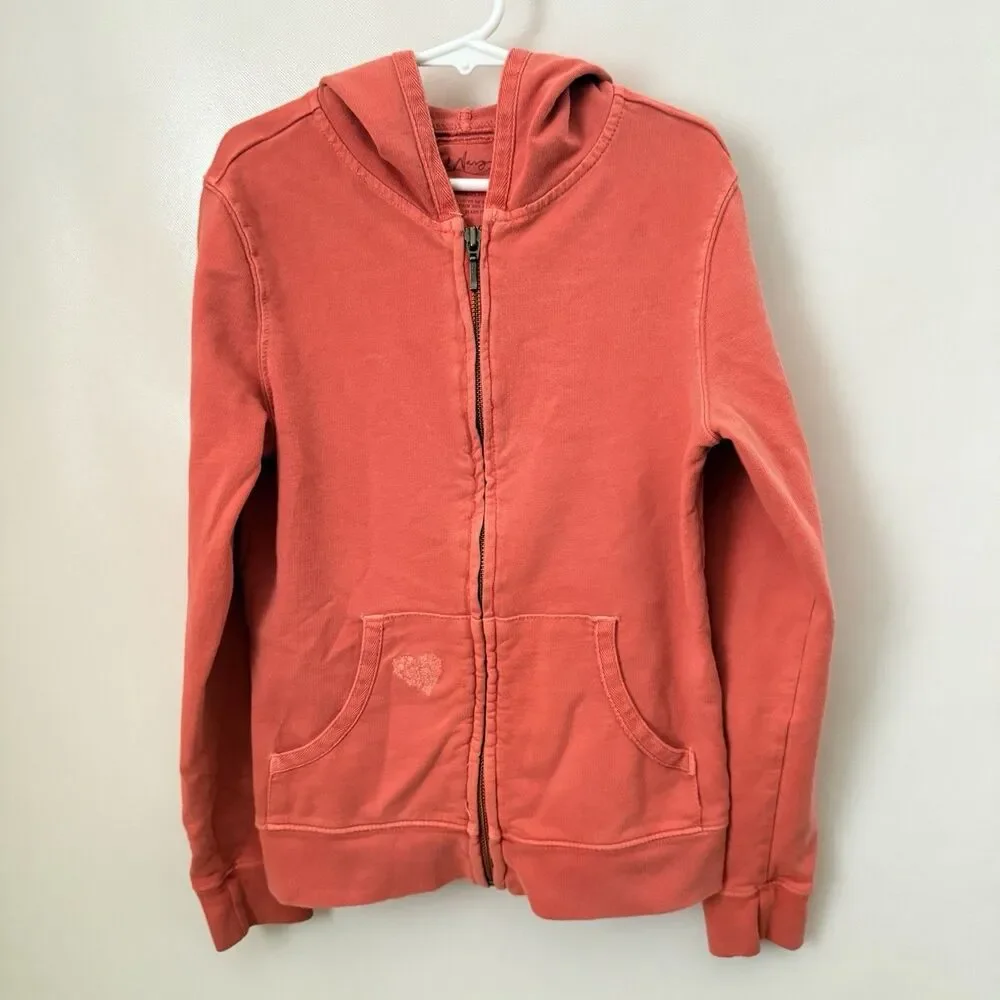 Old Navy girls' full zip-up hoodie Coral Embroidered Hearts size Large 10-12